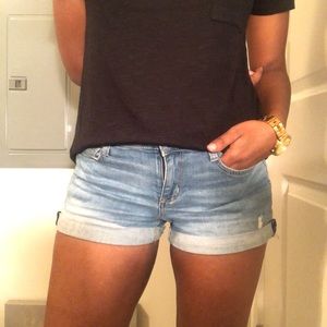 Cuffed light wash jean shorts